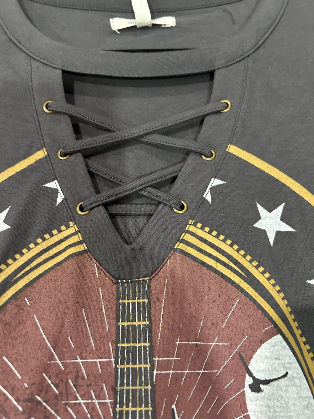 Maurices Charcoal Gray Lace-Up Guitar Graphic Tee - Picture 4 of 11